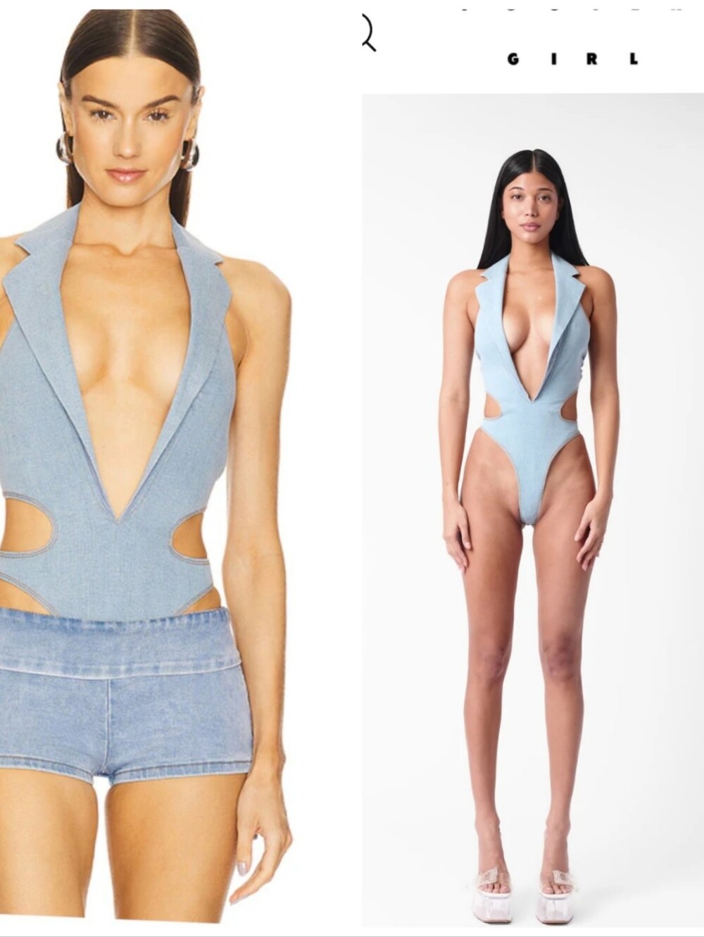 Poster Girl $500 Preview Denim Portia Bodysuit W Collar XS